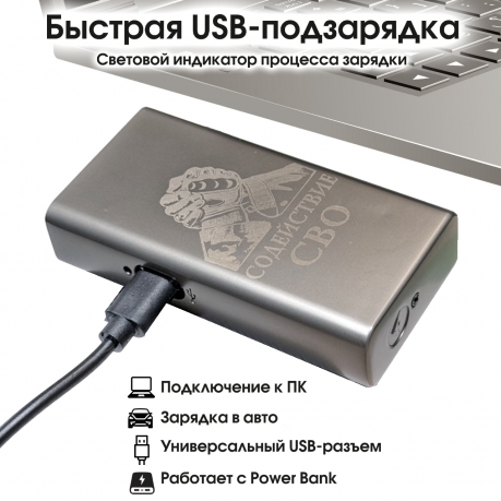 Электронная USB-зажигалка "Содействие СВО" в подарочной коробке