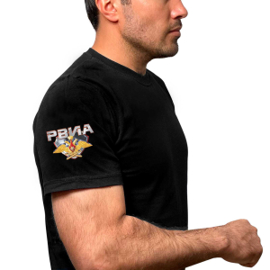 Стильная черная футболка с термотрансфером РВиА