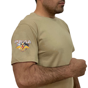 Стильная футболка хаки-песок с термотрансфером РВиА