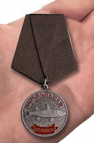 Сувенирная медаль Пеленгас на подставке - вид на ладони