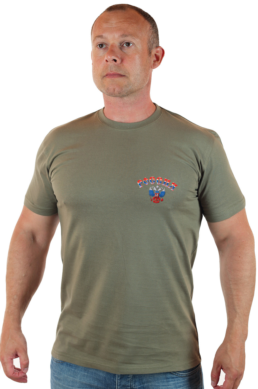Тематическая футболка с патриотичной нашивкой - заказать с доставкой