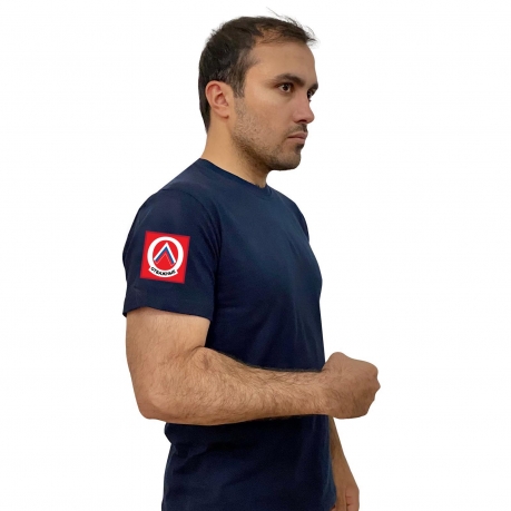 Тёмно-синяя футболка "Отважные" с термотрансфером на рукаве