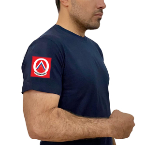 Тёмно-синяя футболка "Отважные" с термотрансфером на рукаве