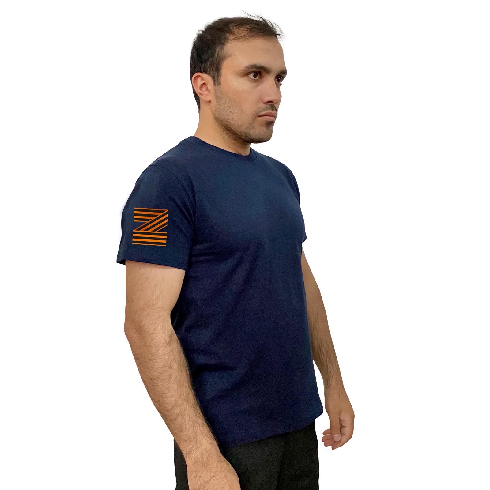 Тёмно-синяя футболка с гвардейским термопринтом Z на рукаве