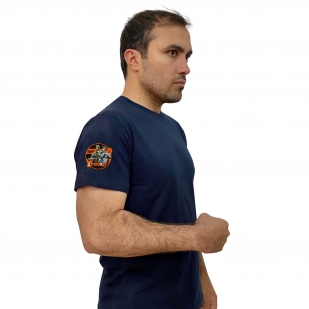 Тёмно-синяя футболка с гвардейским термотрансфером ЛДНР "Zа праVду" на рукаве
