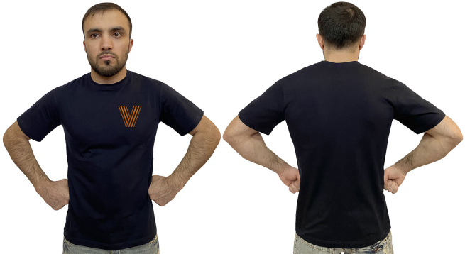 Тёмно-синяя футболка с гвардейским термотрансфером V