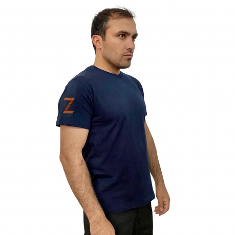 Тёмно-синяя футболка с гвардейским термотрансфером Z на рукаве
