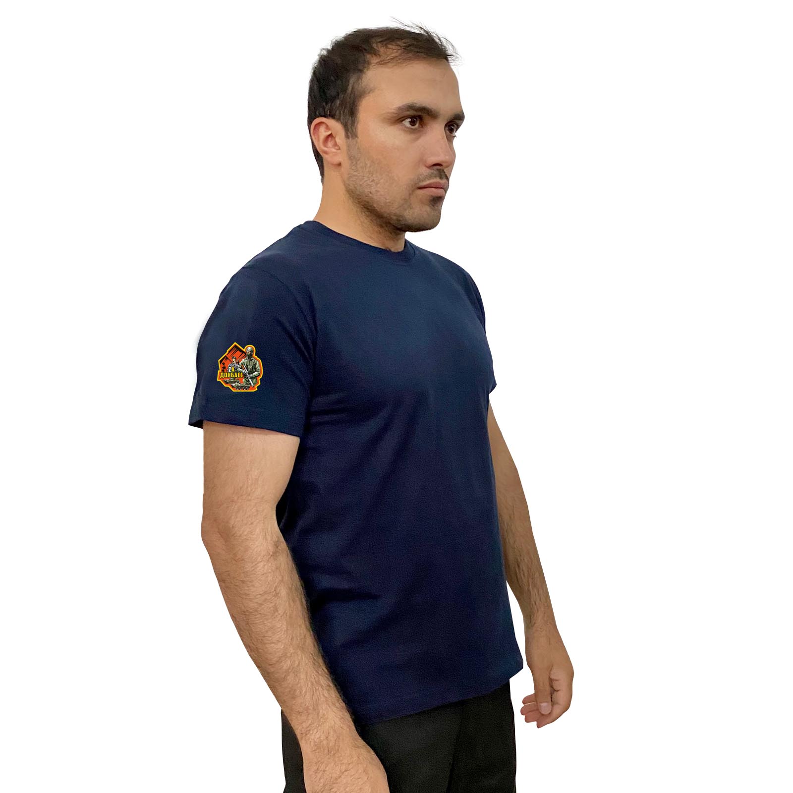 Тёмно-синяя футболка с термоаппликацией "Zа Донбасс" на рукаве