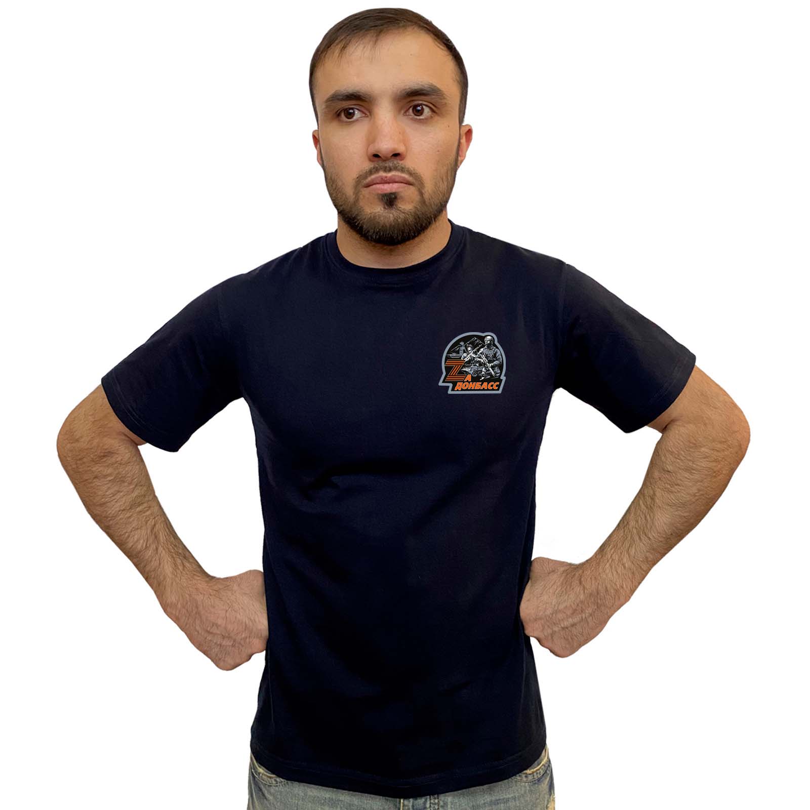 Тёмно-синяя футболка с термопереводкой "Zа Донбасс"