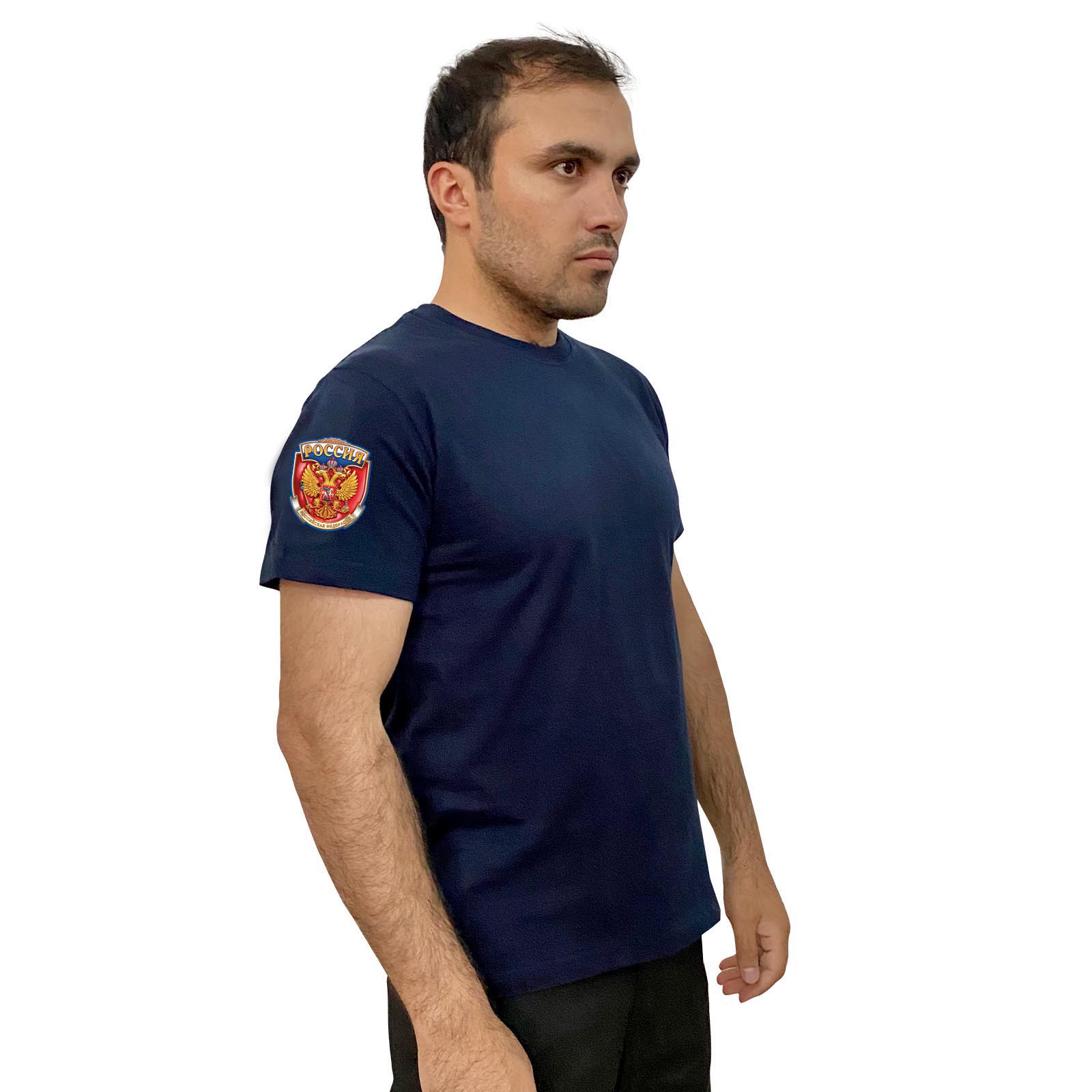 Тёмно-синяя футболка с термопринтом "Россия" на рукаве
