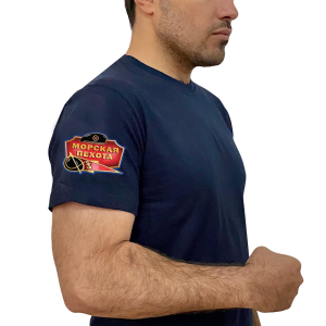 Тёмно-синяя футболка с термотрансфером "Морская пехота" на рукаве