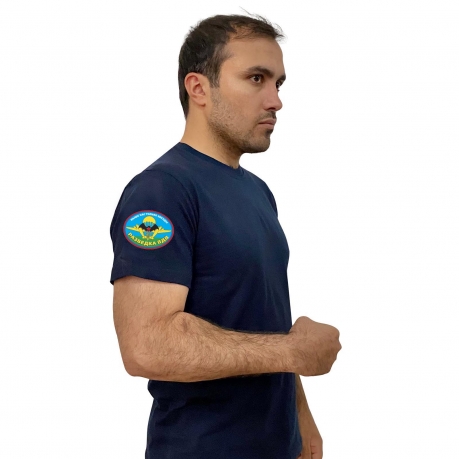 Тёмно-синяя футболка с термотрансфером Разведка ВДВ на рукаве