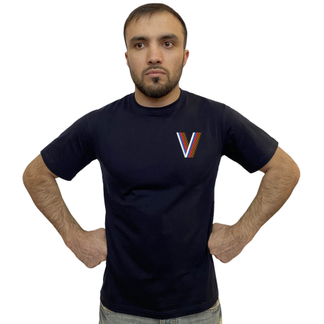 Тёмно-синяя футболка с термотрансфером V