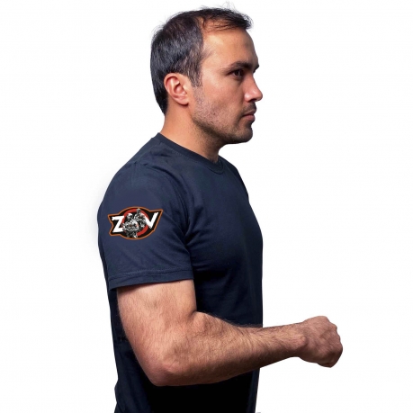 Тёмно-синяя футболка с термотрансфером ZOV на рукаве