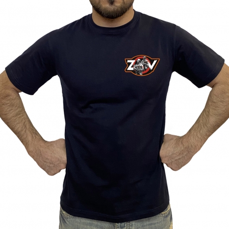Тёмно-синяя футболка с термотрансфером ZOV