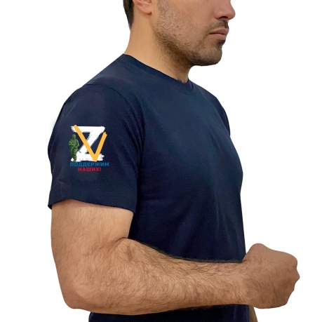 Тёмно-синяя футболка с термотрансфером ZV на рукаве
