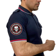 Темно-синяя мужская футболка-поло с термотрансфером "Доброволец