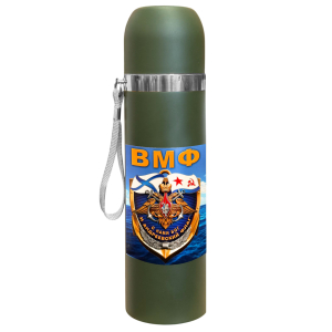 Термос "ВМФ - с нами Бог и Андреевский флаг" с виниловой наклейкой.
