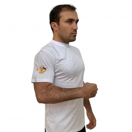 Топовая белая футболка с термотрансфером РВиА