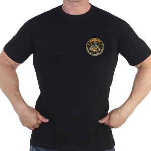 Трикотажная черная футболка с термотрансфером "Доброволец
