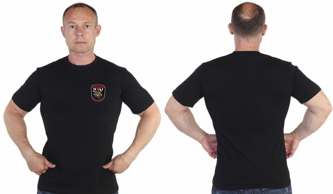 Трикотажная черная футболка с термотрансфером Доброволец ZV