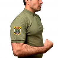 Удобная оливковая футболка-поло с термотрансфером Войска Связи