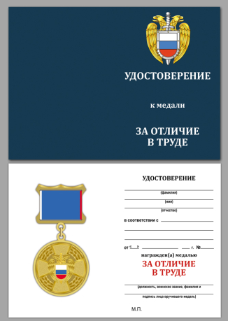 Медаль ФСО РФ За отличие в труде в бархатном футляре - Удостоверение