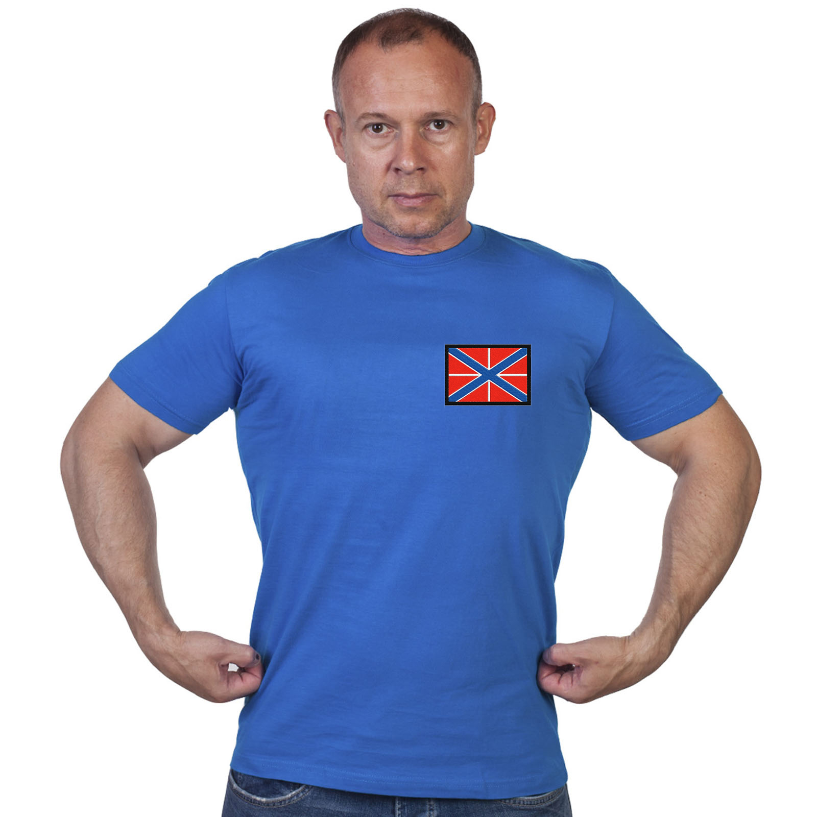 Васильковая футболка с нашивкой "Гюйс ВМФ"