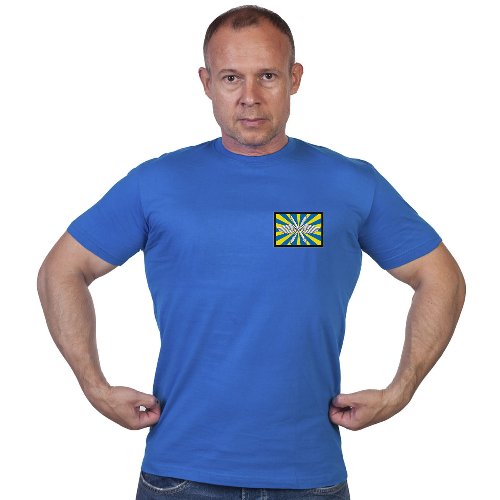 Васильковая футболка с нашивкой "ВВС России"