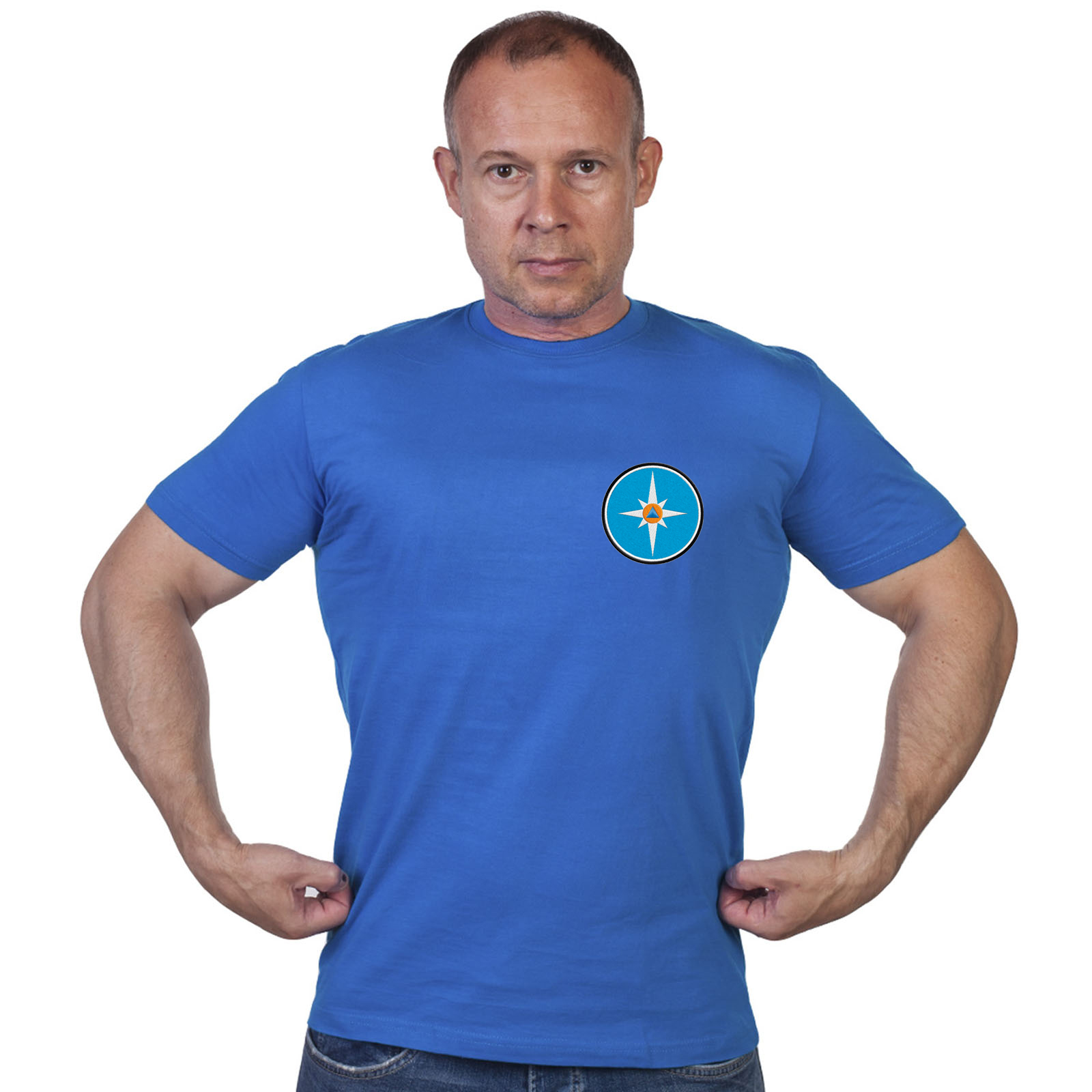 Васильковая футболка с шевроном МЧС
