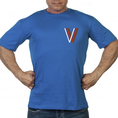 Васильковая футболка с символикой V