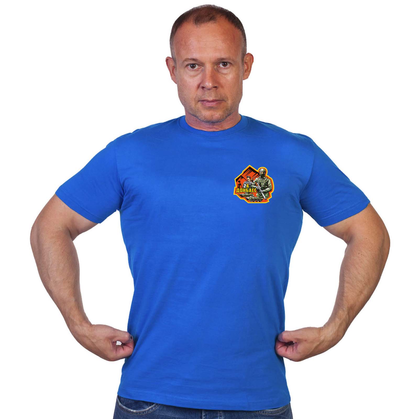 Васильковая футболка с термоаппликацией "Zа Донбасс"
