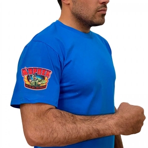Васильковая футболка с термотрансфером "Морпех" на рукаве