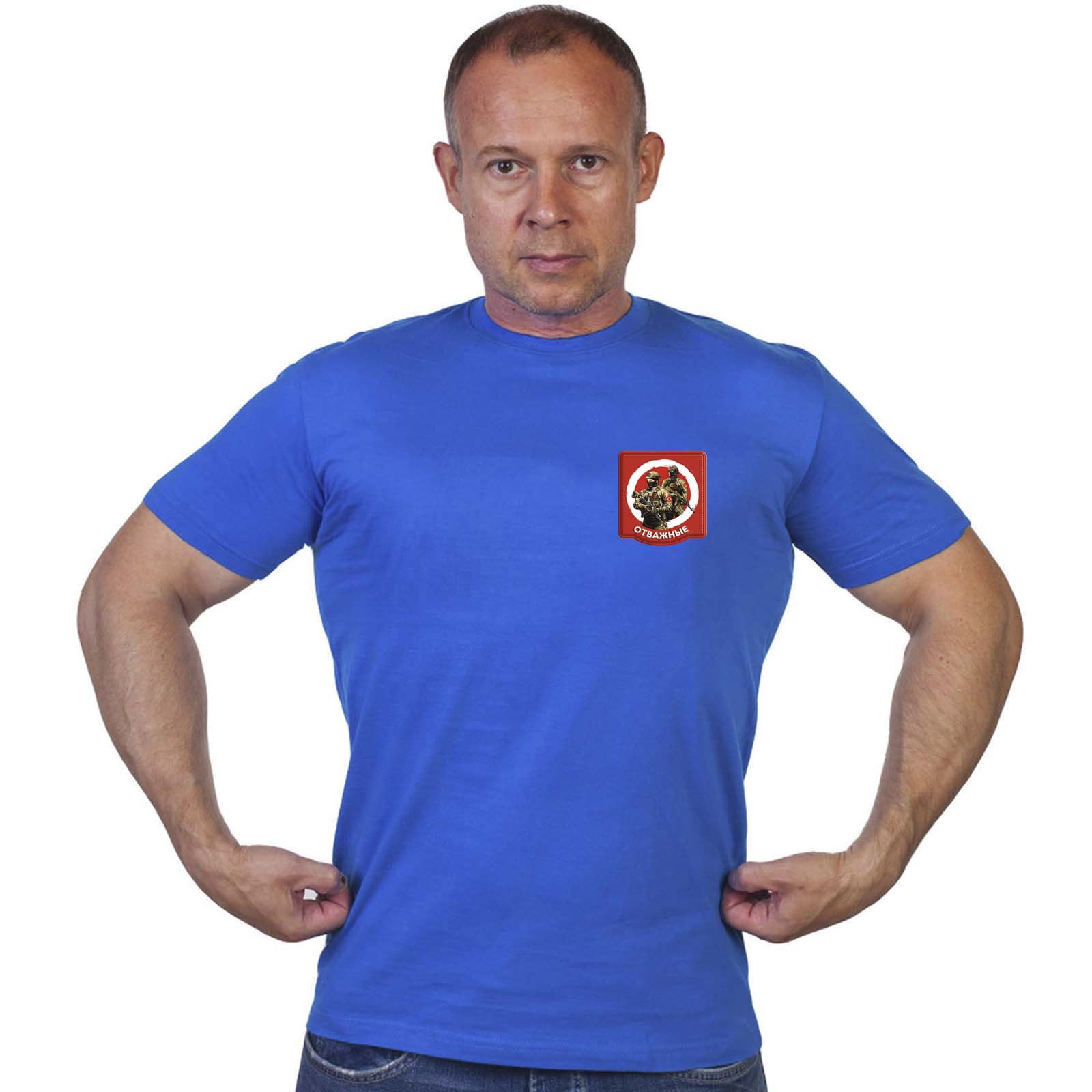Васильковая футболка с термотрансфером "Отважные"