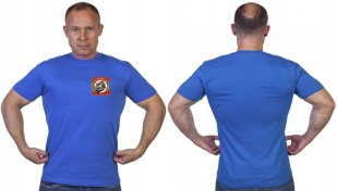 Васильковая футболка с термотрансфером Отважные Zадачу Vыполнят