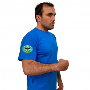 Васильковая футболка с термотрансфером Разведка ВДВ на рукаве