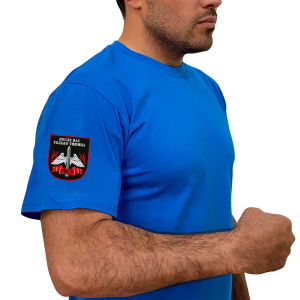Васильковая футболка с термотрансфером РВСН на рукаве