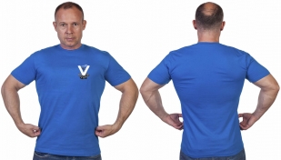Васильковая футболка с термотрансфером V