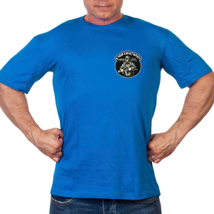 Васильковая футболка с термотрансфером "В чём сила, брат?"