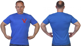 Васильковая футболка с трансфером V Сила в правде
