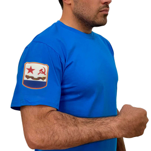 Васильковая надежная футболка с термотрансфером Флаг ВМФ СССР