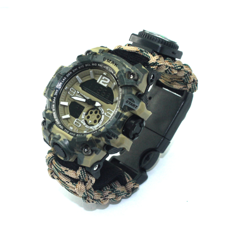 Водонепроницаемые часы EMAK в ударопрочном корпусе с браслетом выживания