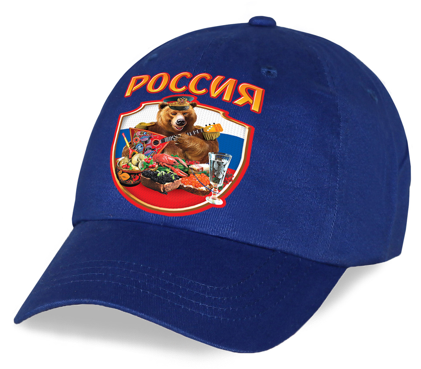 Купить хлопковую бейсболку с ярким патриотическим принтом Россия по лояльной цене