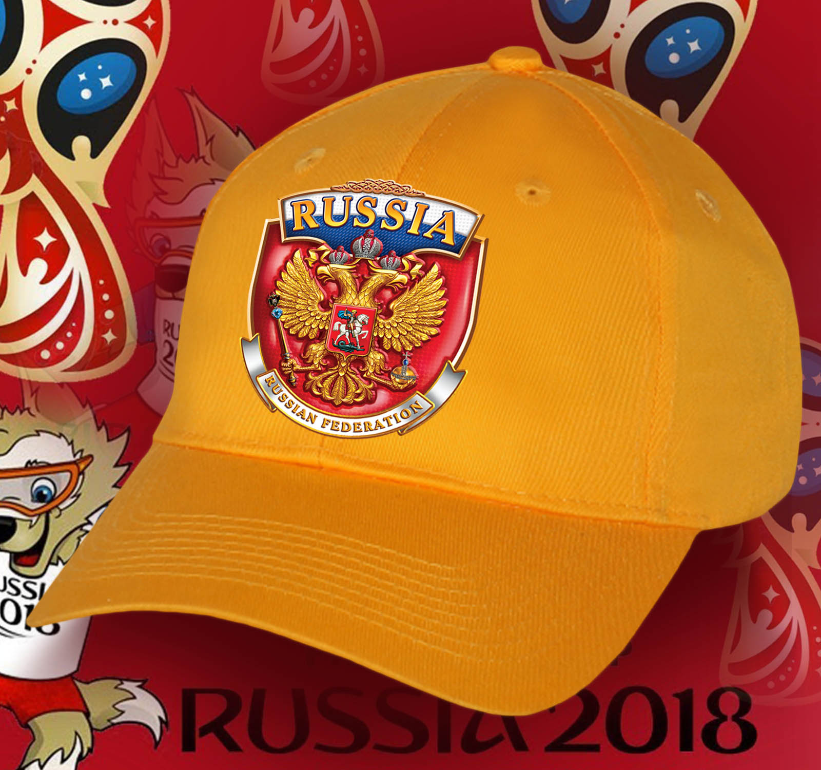Оранжевая бейсболка с принтом Россия