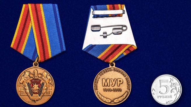 Медаль 100 лет Московскому уголовному розыску - сравнительный размер