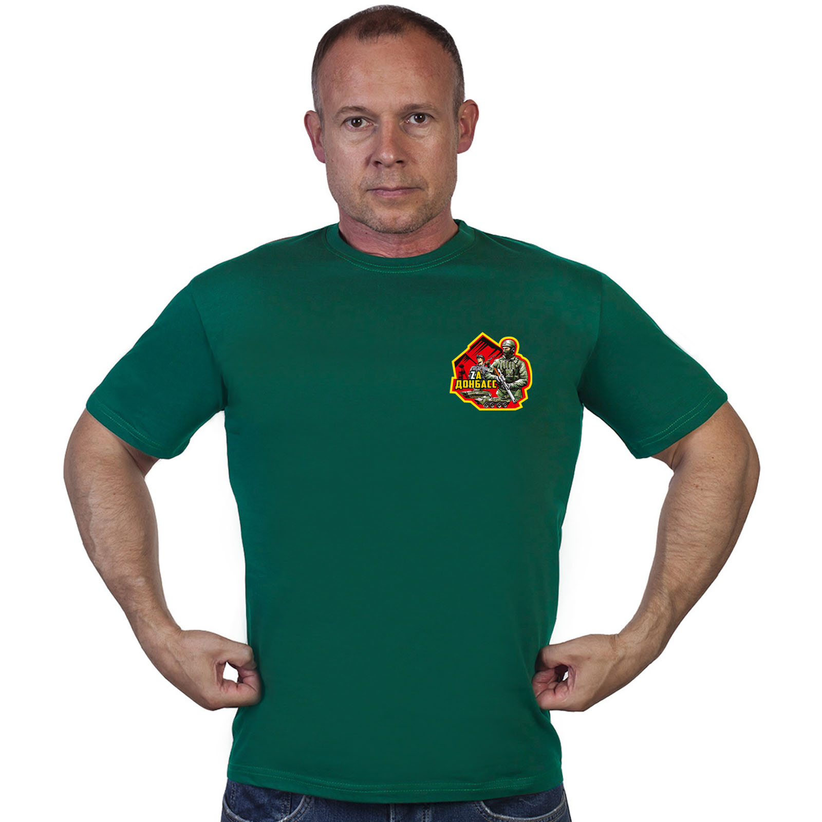 Зелёная футболка с термоаппликацией "Zа Донбасс"