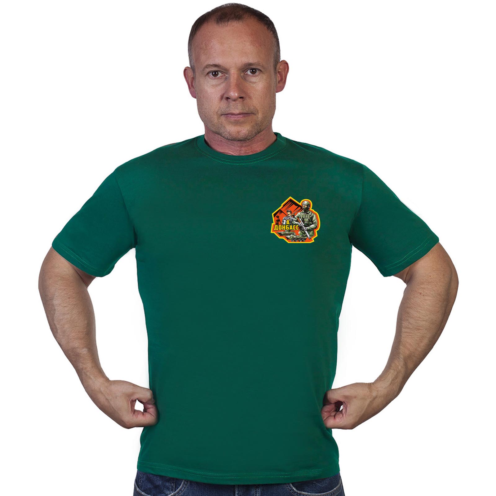 Зелёная футболка с термопереводкой "Zа Донбасс"