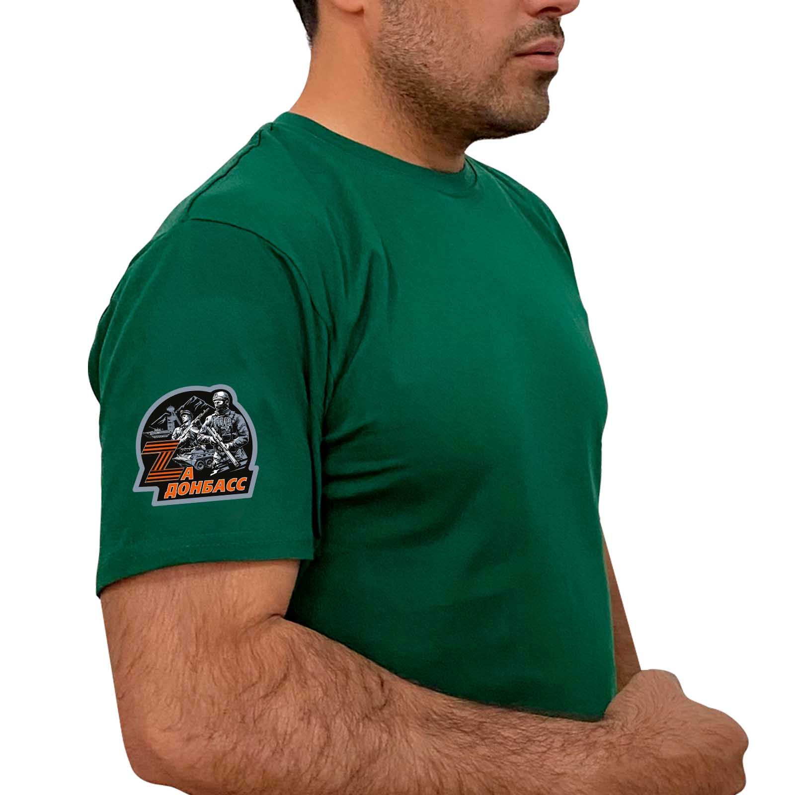Зелёная футболка с термопереводкой "Zа Донбасс" на рукаве