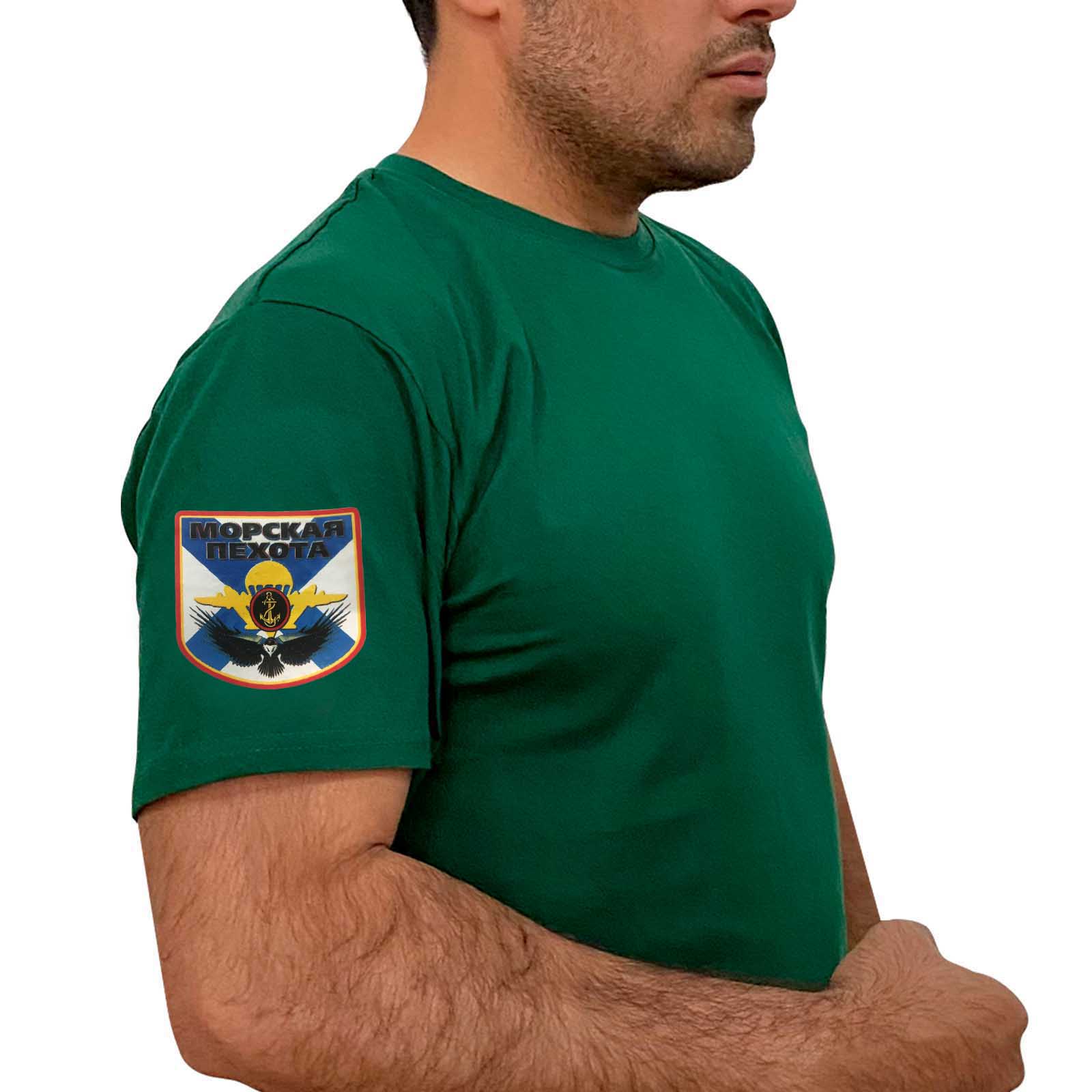 Зелёная футболка с термопринтом "Морская пехота" на рукаве