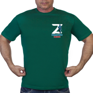 Зелёная футболка с термопринтом Z "Поддержим наших!"